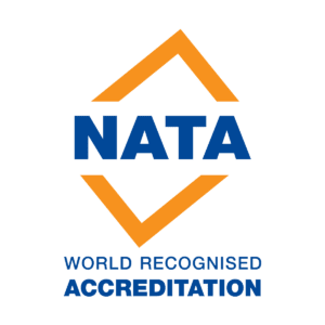 Logo of the national association of testing authorities (nata) indicating world-recognized accreditation.