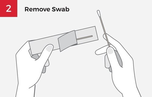 Step 2: person removing a swab from its packaging.